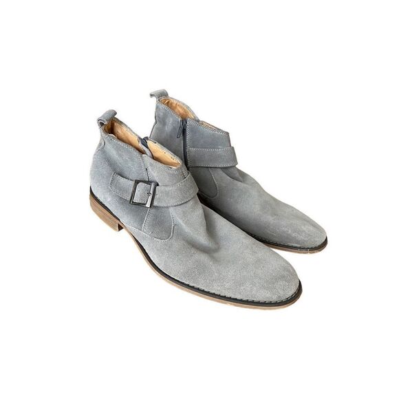 La Milano Mens Gray Leather Italy Collection Suede Buckle Ankle Boots Size 9 - Picture 5 of 8